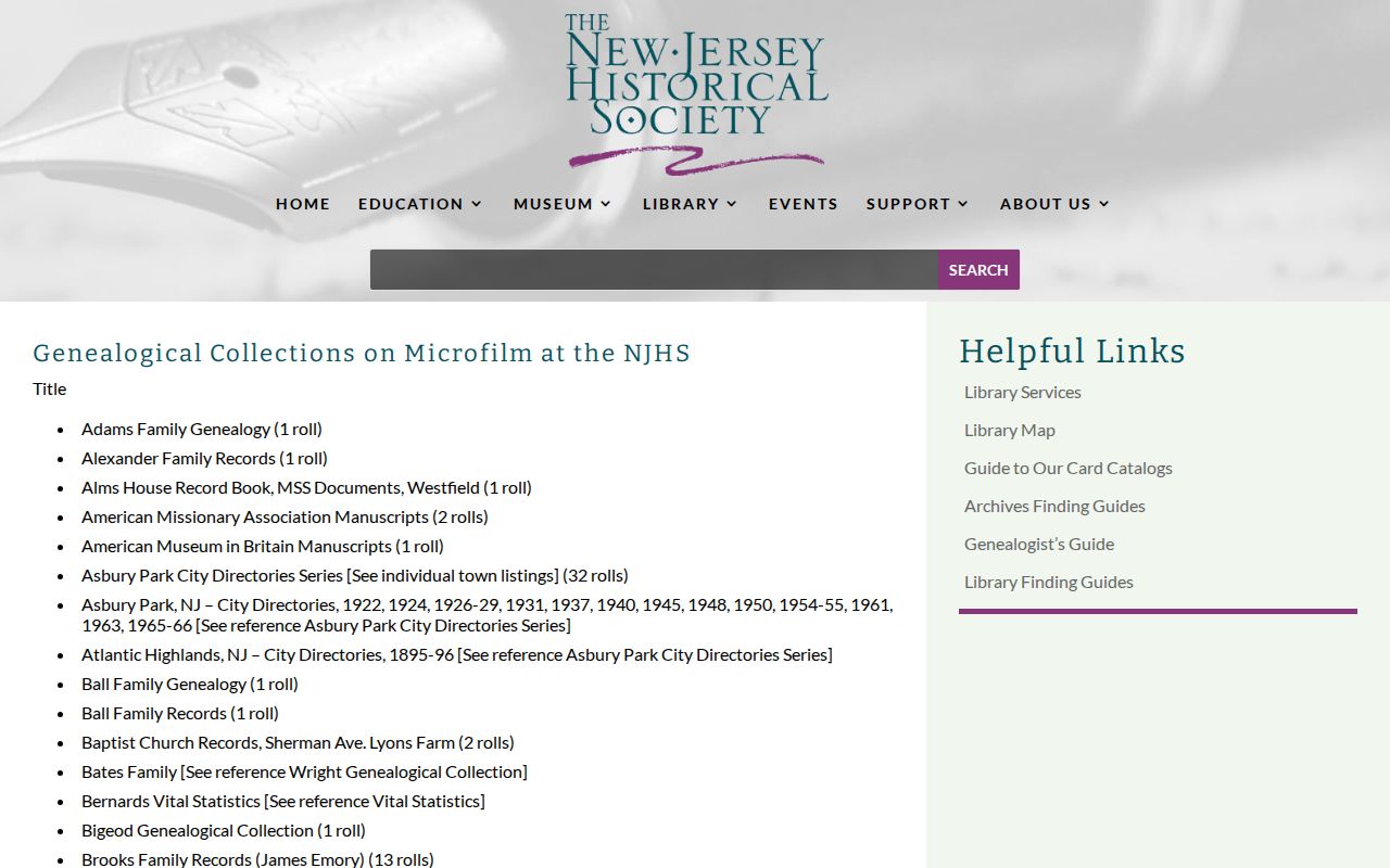 Neptune Township city directory research at New Jersey Historical Society microfilm holdings