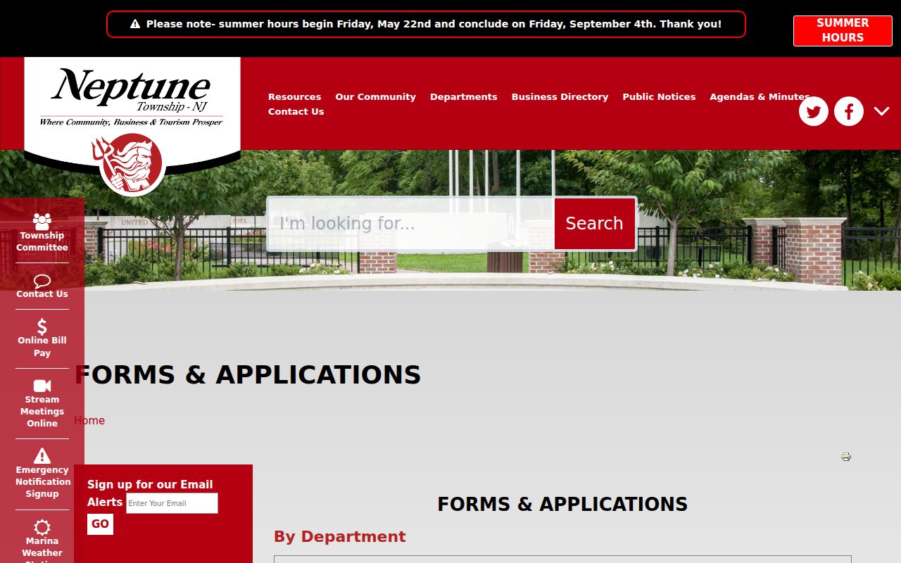 Neptune Township residents directory municipal forms and applications