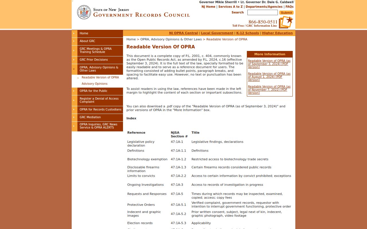 Neptune Township residents directory New Jersey OPRA statute source