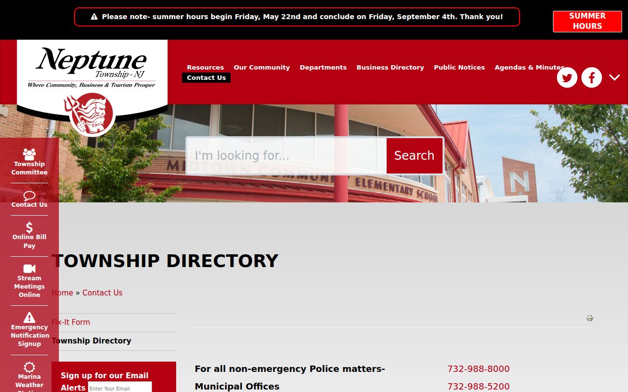 Neptune Township residents directory municipal office directory