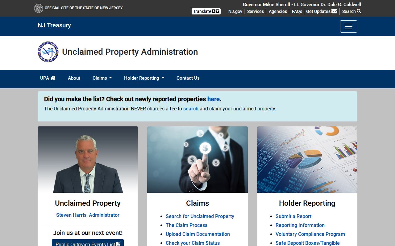 Neptune Township residents directory New Jersey unclaimed property portal