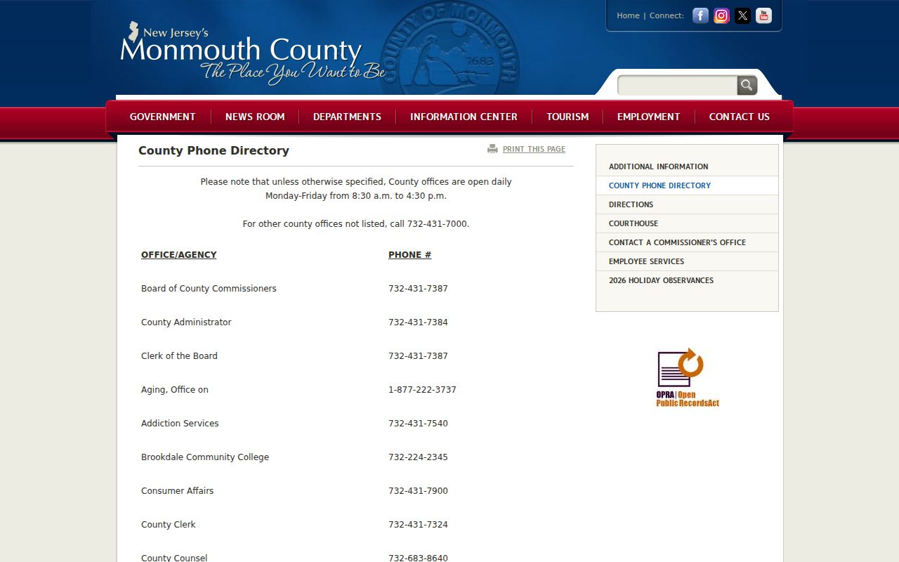 Neptune Township neighbors Monmouth County office directory