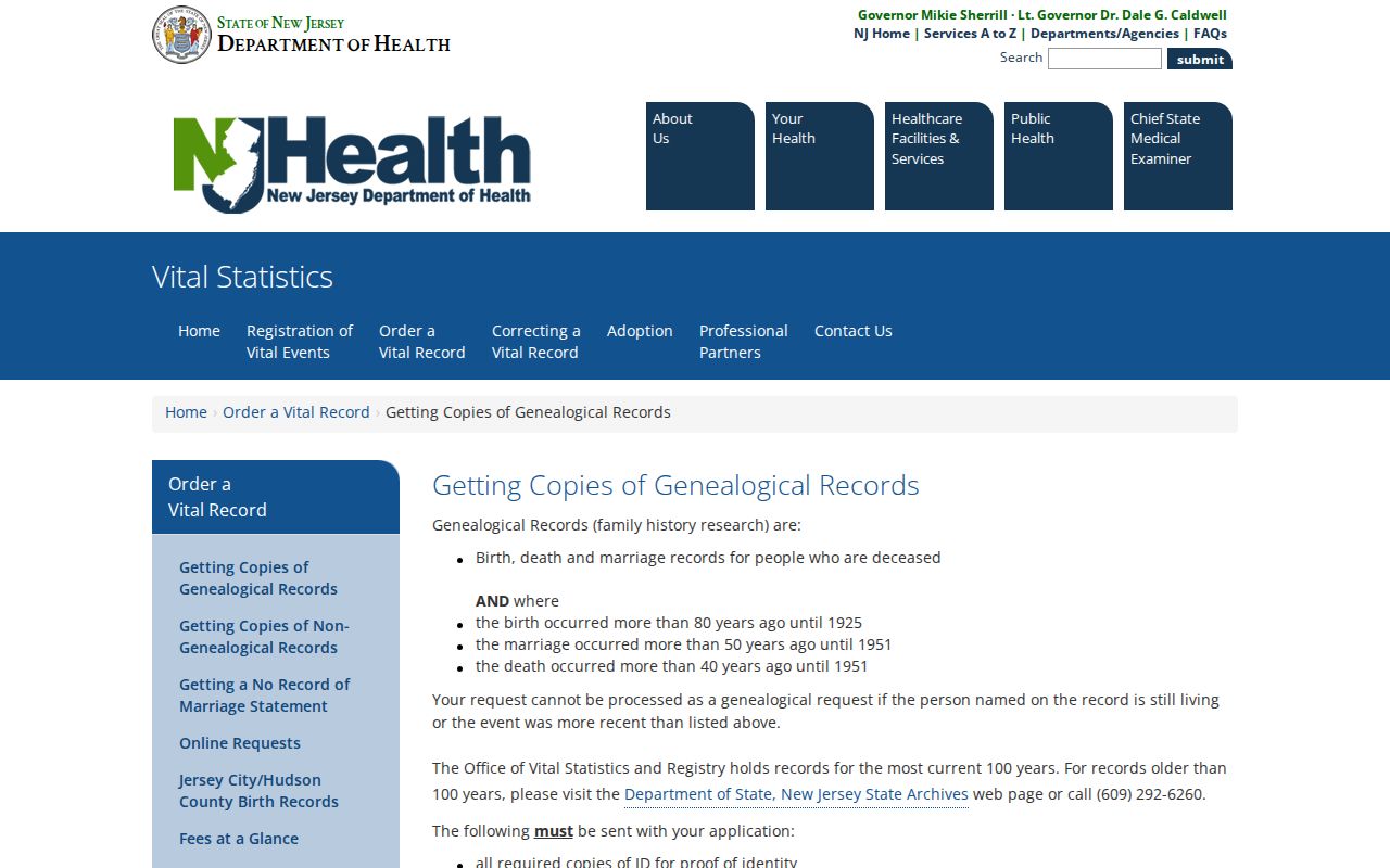 Neptune Township previous residents New Jersey genealogical vital-record requests