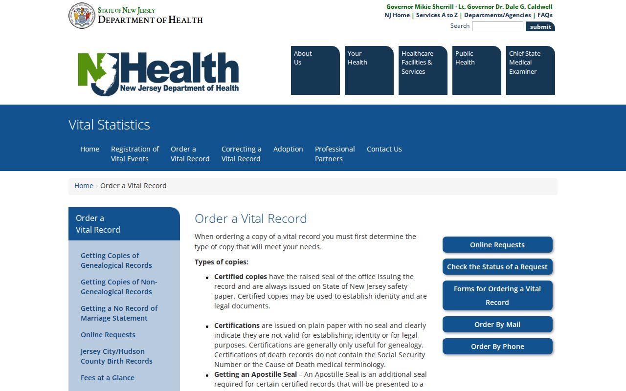 Neptune Township resident lookup New Jersey vital records ordering