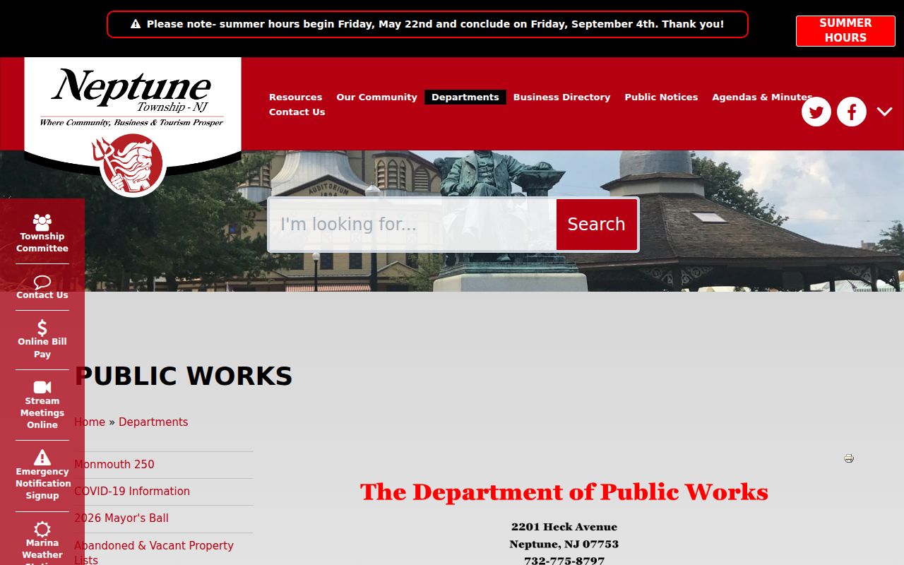 Neptune Township street directory Public Works street index and zone maps