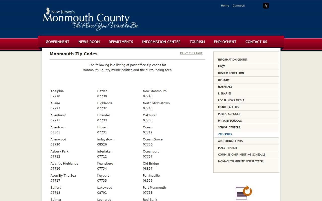 Neptune Township ZIP resident lookup county postal designation listing