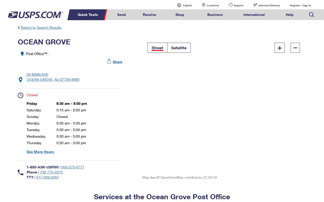 Neptune Township ZIP resident lookup Ocean Grove Post Office 07756 service details