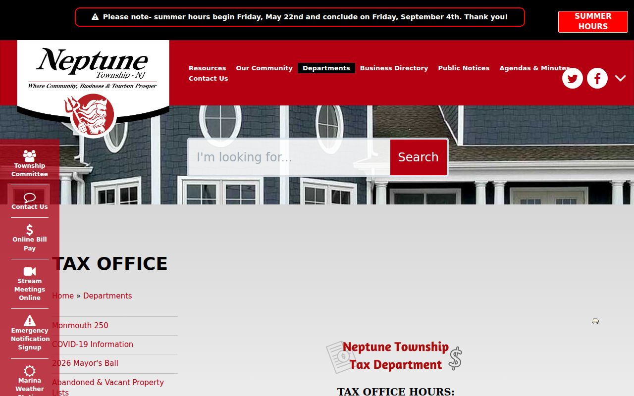 Neptune Township ZIP resident lookup Tax Office assessment and address routing